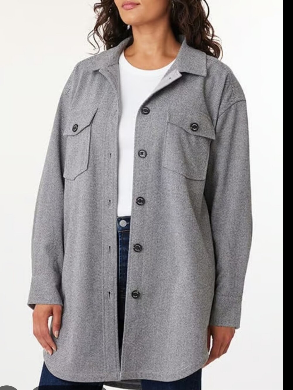 Marled Grey Herringbone Utility Shirt Jacket